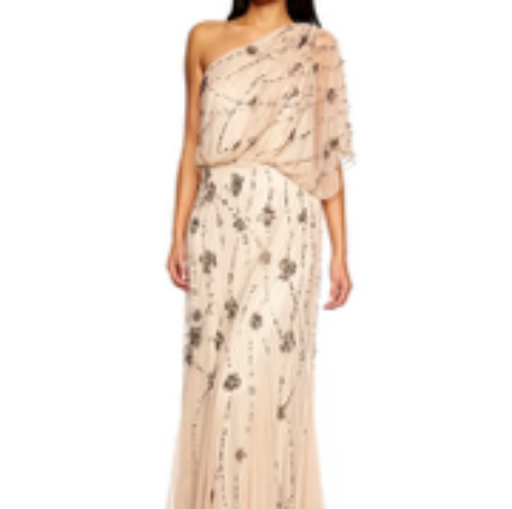Adriana Papell One Shoulder Beaded Blouson Dress
